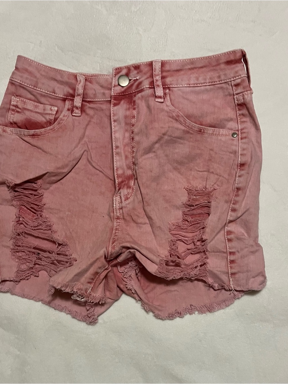 Women’s Pink Distressed Denim Shorts